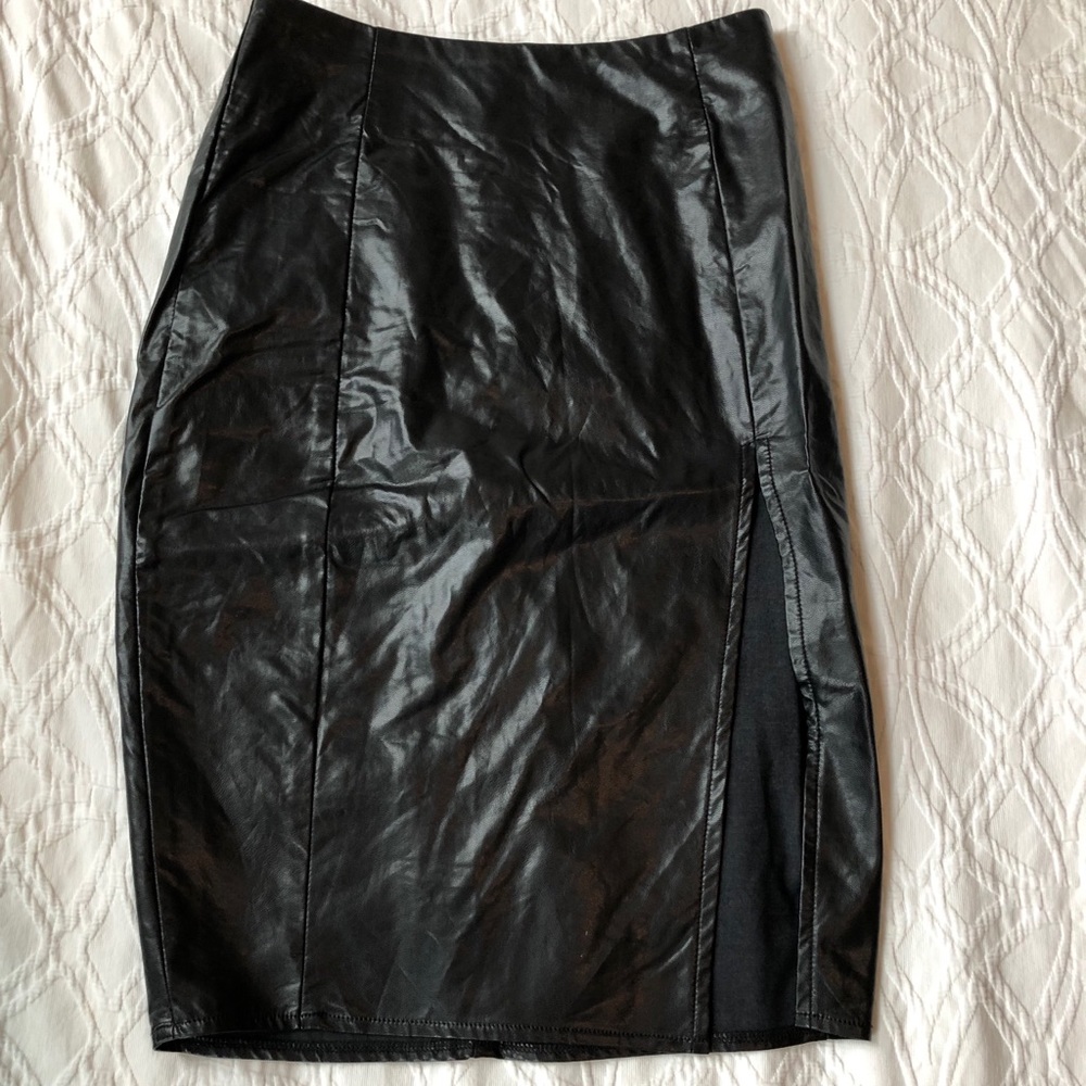 Leather mini side slit skirt